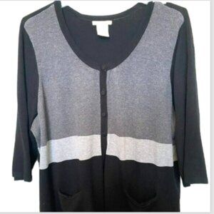 Como Woman Vintage 3X Black & Gray Button Down Color Block Cardigan Academia